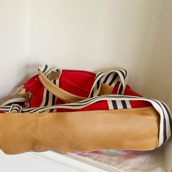 The Black Dog Large Red Tote Beach Canvas Bag with Striped Straps - Picture 5 of 6